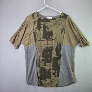 Craig Colorblock Graphic Print Top Womens 4 Olive Grey Dolman Sleeve Scoop Neck